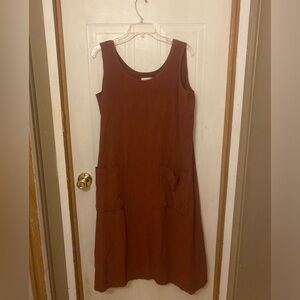 J. Jill Sleeveless Rust Oversized Lagenlook Midi Dress With Pockets Size M